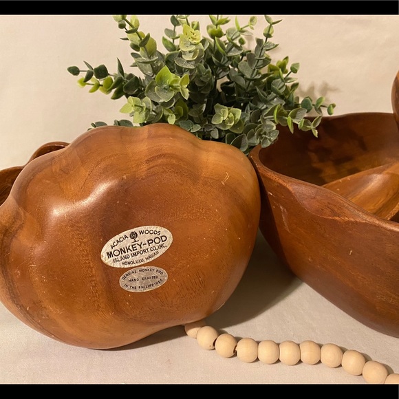 Vintage Monkey Pod Salad Bowl Set - Picture 3 of 3
